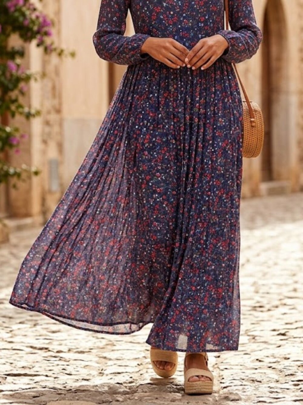 Nectar   Navy Boho Floral Long Sleeve Maxi Dress M